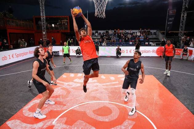 3×3 German Championship 2021, 30.07.2021 Hannover Splash gewinnen den Titel mit, Denzel Adjepongakosah Agyeman (Hannover Splash U18), Sidi Linus Beikame (Hannover Splash U18), Fabian Giessmann (Hannover Splash U18), Tebbe Carlos Sikko Moeller (Hannover Splash U18) - 3×3 German Championship 2021 30.07.2021 in Düsseldorf. Copyright: xBEAUTIFULxSPORTS KennyxBeelex