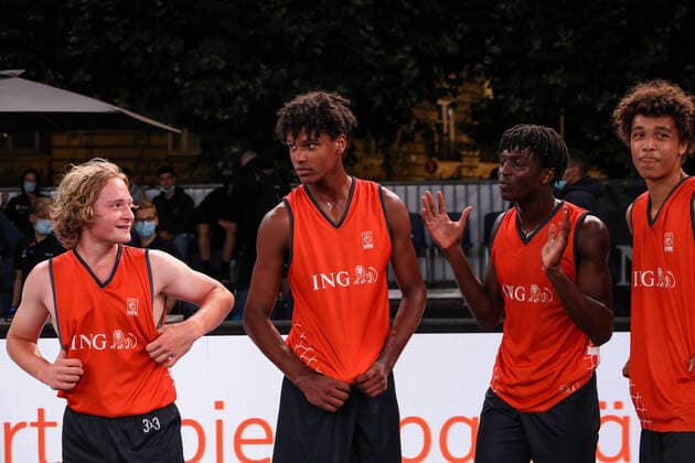 3×3 German Championship 2021, 30.07.2021 Hannover Splash gewinnen den Titel mit, Denzel Adjepongakosah Agyeman (Hannover Splash U18), Sidi Linus Beikame (Hannover Splash U18), Fabian Giessmann (Hannover Splash U18), Tebbe Carlos Sikko Moeller (Hannover Splash U18) - 3×3 German Championship 2021 30.07.2021 in Düsseldorf. Copyright: xBEAUTIFULxSPORTS KennyxBeelex