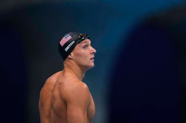 (210731) -- TOKYO, July 31, 2021 -- Caeleb Dressel of the United States looks on after the men s 100m butterfly final at the Tokyo 2020 Olympic Games, Olympische Spiele, Olympia, OS in Tokyo, Japan, July 31, 2021. ) (TOKYO2020)JAPAN-TOKYO-OLY-SWIMMING-MEN-100M BUTTERFLY XuxChang 