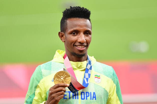 BAREGA Selemon gold medal (ETH), JULY 31, 2021 - Athletics : Men s 10,000m final medal ceremony during the Tokyo 2020 Olympic Games, Olympische Spiele, Olympia, OS at the National Stadium in Tokyo, Japan. Noxthirdxpartyxsales  (166009468)