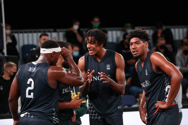 3×3 German Championship 2021, 31.07.2021 Aachen Der Stamm ist Deutscher Meister im 3x3 geworden mit Yassin Mahfouz (Aachen Der Stamm), Kostja Mushidi (Aachen Der Stamm), Demetrius Ward (Aachen Der Stamm), Kevin Jan Yebo (Aachen Der Stamm) - 3×3 German Championship 2021 31.07.2021 in Düsseldorf. Copyright: xBEAUTIFULxSPORTS KennyxBeelex