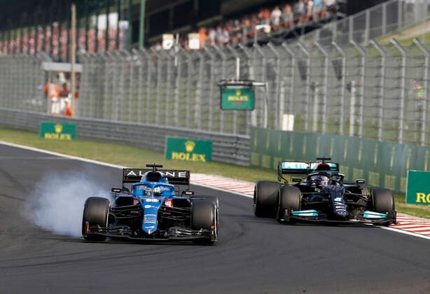 14 Fernando Alonso (ESP, Alpine F1 Team), 44 Lewis Hamilton (GBR, Mercedes-AMG Petronas F1 Team), F1 Grand Prix of Hungary at Hungaroring on August 1, 2021 in Budapest, Hungary. (Photo by HOCH ZWEI) Budapest Hungary