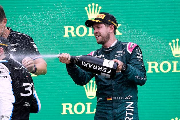 VETTEL Sebastian F1 Team Aston Martin 2. Platz bei der Siegerehrung F1 Saison 2021 GP von Ungarn am 01. August 2021 in Budapest