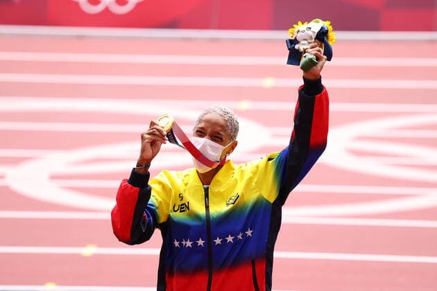 ROJAS Yulimar (VEN),GOLD Medal and World Record, AUGUST 2, 2021 - Athletics : Women s Triple Jump Victory Celebration during the Tokyo 2020 Olympic Games, Olympische Spiele, Olympia, OS at the Olympic Stadium in Tokyo, Japan. Noxthirdxpartyxsales  (166204264)