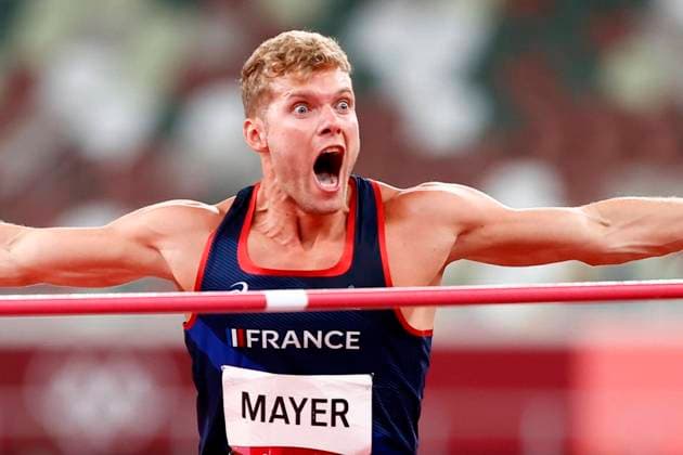 Tokio 2020 im Jahr 2021, Rückblick: Olympische Highlights French Kevin Mayer celebrates after jumps over 2.08m during men s high jump event of Decathlon competition during the Tokyo 2020 Olympic Games, Olympische Spiele, Olympia, OS at the Olympic Stadium in Tokyo, Japan, 04 August 2021. Tokyo 2020 Olympics: Athletics !ACHTUNG: NUR REDAKTIONELLE NUTZUNG!  Copyright: xJuanxIgnacioxRoncoronix EVE7728 20210804-85d8468cac38b0549fc684ca6ff7b52365e62fb7