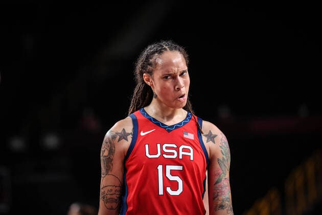 (210804) -- SAITAMA, Aug. 4, 2021 -- Brittney Griner of the United States reacts during the women s basketball quarterfinal between the United States and Australia at the Tokyo 2020 Olympic Games, Olympische Spiele, Olympia, OS in Saitama, Japan, Aug. 4, 2021. ) (TOKYO2020)JAPAN-SAITAMA-OLY-BASKETBALL-WOMEN S QUARTERFINAL PanxYulong 