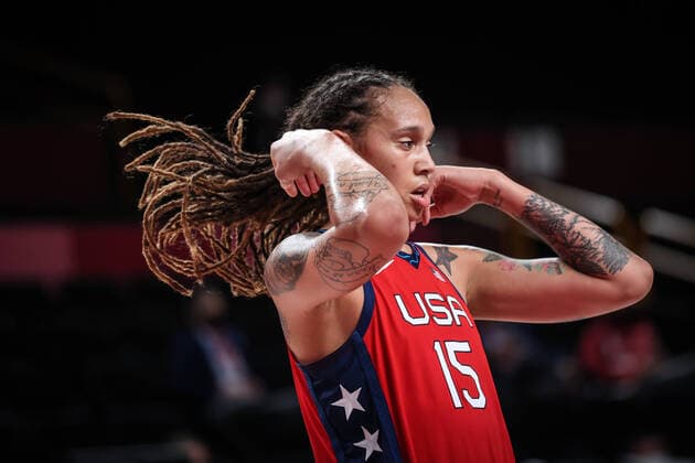 (210804) -- SAITAMA, Aug. 4, 2021 -- Brittney Griner of the United States reacts during the women s basketball quarterfinal between the United States and Australia at the Tokyo 2020 Olympic Games, Olympische Spiele, Olympia, OS in Saitama, Japan, Aug. 4, 2021. ) (TOKYO2020)JAPAN-SAITAMA-OLY-BASKETBALL-WOMEN S QUARTERFINAL PanxYulong 