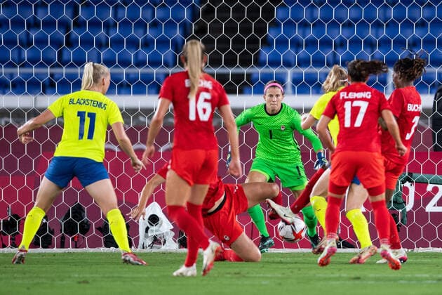 210806 Goalkeeper Stephanie Labbe of Canada in the women?s football final during day 14 of the Tokyo 2020 Olympic Games, Olympische Spiele, Olympia, OS on August 6, 2021 in Tokyo. Photo: Carl Sandin BILDBYRAN kod CS DS0190 fotboll football soccer fotball olympic games olympics os ol olympiska spel olympiske leker tokyo2020 tokyo 2020 tokyo-os tokyo-ol bbeng sverige sweden canada kanada final Copyright: CARLxSANDIN BB210806CS018