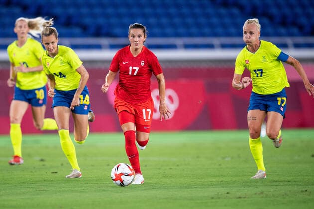 210806 Jessie Fleming of Canada in the women?s football final during day 14 of the Tokyo 2020 Olympic Games, Olympische Spiele, Olympia, OS on August 6, 2021 in Tokyo. Photo: Carl Sandin BILDBYRAN kod CS DS0190 fotboll football soccer fotball olympic games olympics os ol olympiska spel olympiske leker tokyo2020 tokyo 2020 tokyo-os tokyo-ol bbeng sverige sweden canada kanada final Copyright: CARLxSANDIN BB210806CS024