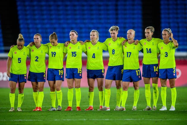210806 Hanna Bennison, Jonna Andersson, Anna Anvegard, Olivia Schough, Hanna Glas, Lina Hurtig, Caroline Seger, Nathalie Björn and Emma Kullberg of Sweden during a penalty shoot out in the women?s football final during day 14 of the Tokyo 2020 Olympic Games, Olympische Spiele, Olympia, OS on August 6, 2021 in Tokyo. Photo: Carl Sandin BILDBYRAN kod CS DS0190 fotboll football soccer fotball olympic games olympics os ol olympiska spel olympiske leker tokyo2020 tokyo 2020 tokyo-os tokyo-ol bbeng sverige sweden canada kanada final Copyright: CARLxSANDIN BB210806CS080