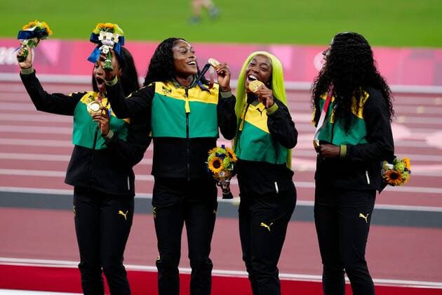 Mandatory Credit: Photo by Dave Shopland Shutterstock (12249251r) Shericka Jackson, Briana Williams, Shelly-Ann Fraser-Pryce and Elaine Thompson-Herah (JAM) - Women s 4 x 100m Relay Final - Gold Athletics, Olympic Stadium, Tokyo Olympic Games, Olympische Spiele, Olympia, OS 2020, Japan - 07 Aug 2021 Athletics, Olympic Stadium, Tokyo Olympic Games 2020, Japan - 07 Aug 2021  Copyright: xDavexShopland Shutterstockx 12249251r