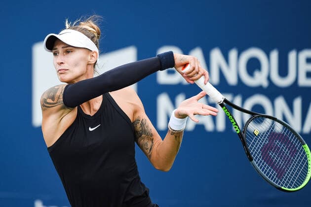 August 07, 2021: Polona Hercog (SLO) tracks her return during the WTA, Tennis Damen National Bank Open qualifying round match at IGA Stadium in Montreal, Quebec. CSM Montreal Canada - ZUMAc04_ 20210807_zaf_c04_006 Copyright: xDavidxKirouacx