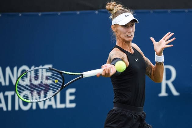 August 07, 2021: Polona Hercog (SLO) gets ready to return the ball during the WTA, Tennis Damen National Bank Open qualifying round match at IGA Stadium in Montreal, Quebec. CSM Montreal Canada - ZUMAc04_ 20210807_zaf_c04_008 Copyright: xDavidxKirouacx