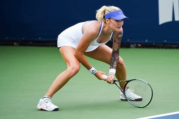 August 07, 2021: Tereza Martincova (CZE) waits for service during the WTA, Tennis Damen National Bank Open qualifying round match at IGA Stadium in Montreal, Quebec. CSM Montreal Canada - ZUMAc04_ 20210807_zaf_c04_011 Copyright: xDavidxKirouacx