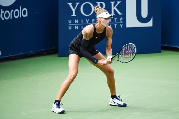 August 08, 2021: Polona Hercog (SLO) waits for service during the WTA, Tennis Damen National Bank Open qualifying round match at IGA Stadium in Montreal, Quebec. CSM Montreal Canada - ZUMAc04_ 20210808_zaf_c04_002 Copyright: xDavidxKirouacx