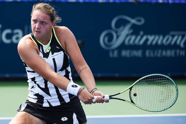 August 08, 2021: Jule Niemeier (GER) returns the ball during the WTA, Tennis Damen National Bank Open qualifying round match at IGA Stadium in Montreal, Quebec. CSM Montreal Canada - ZUMAc04_ 20210808_zaf_c04_034 Copyright: xDavidxKirouacx