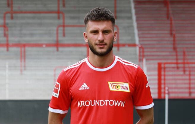 Leon Dajaku Fußball Fussball Bundesliga Herren DFL Porträttermin Saison 2021 2022 08.2021 1.FC Union Berlin FCU Kader, Vorstellung, Präsentation, Pressetermin, Portrait Porträt