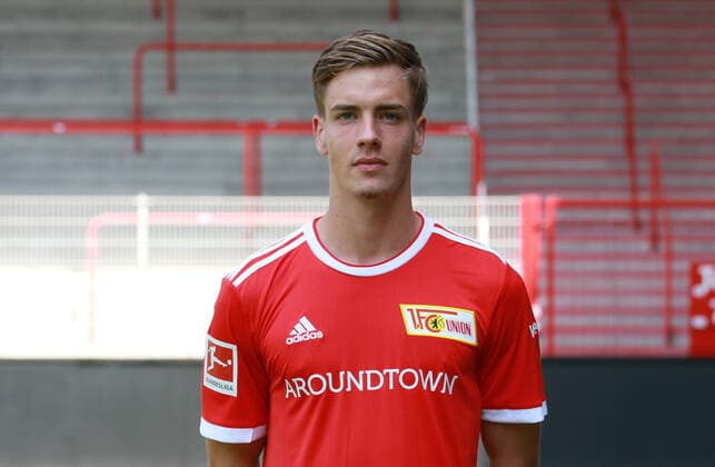 Laurenz Dehl Fußball Fussball Bundesliga Herren DFL Porträttermin Saison 2021 2022 08.2021 1.FC Union Berlin FCU Kader, Vorstellung, Präsentation, Pressetermin, Portrait Porträt