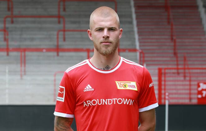 Rick van Drongelen Fußball Fussball Bundesliga Herren DFL Porträttermin Saison 2021 2022 08.2021 1.FC Union Berlin FCU Kader, Vorstellung, Präsentation, Pressetermin, Portrait Porträt