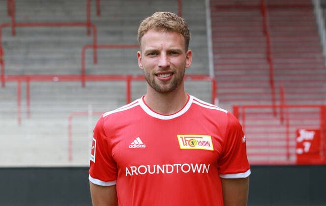 Marvin Friedrich Fußball Fussball Bundesliga Herren DFL Porträttermin Saison 2021 2022 08.2021 1.FC Union Berlin FCU Kader, Vorstellung, Präsentation, Pressetermin, Portrait Porträt