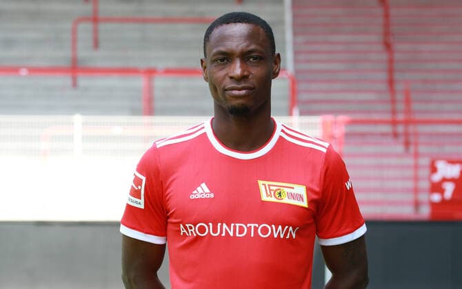 Anthony Ujah Fußball Fussball Bundesliga Herren DFL Porträttermin Saison 2021 2022 08.2021 1.FC Union Berlin FCU Kader, Vorstellung, Präsentation, Pressetermin, Portrait Porträt