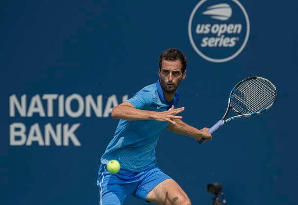 August 9, 2021, Toronto, on, Canada: SpainÃ¢â‚¬â ¢s Albert Ramos-Vinolas returns to CroatiaÃ¢â‚¬â ¢s Marin Cilic during men s National Bank Open tennis action in Toronto on Monday, Aug., 9, 2021. Canada News - August 9, 2021  - ZUMAc35_ 20210809_zaf_c35_032 Copyright: xChristopherxKatsarovx