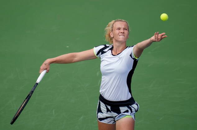 August 9, 2021, Montreal, PQ, Canada: Jelena Ostapenko of Latvia serves to Katerina Siniakova of the Czech Republic at the National Bank Open tennis tournament Monday August 9, 2021 in Montreal. Jelena Ostapenko  - ZUMAc35_ 20210809_zaf_c35_043 Copyright: xPaulxChiassonx