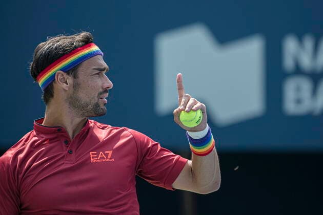 August 9, 2021, Toronto, on, Canada: Italyo¢s Fabio Fognini gestures before serving the ball to Germanyo¢s Jan-Lennard Struff Meno¢s National Bank Open tennis action, in Toronto on Monday, Aug., 9, 2021. Canada News - August 9, 2021  - ZUMAc35_ 20210809_zaf_c35_086 Copyright: xChristopherxKatsarovx