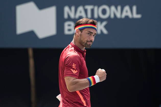 August 9, 2021, Toronto, on, Canada: Italyo¢s Fabio Fognini celebrates during a match with Germanyo¢s Jan-Lennard Struff during Meno¢s National Bank Open tennis action, in Toronto on Monday, Aug., 9, 2021. Canada News - August 9, 2021  - ZUMAc35_ 20210809_zaf_c35_087 Copyright: xChristopherxKatsarovx