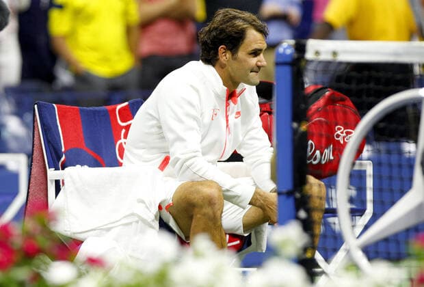 Mandatory Credit: Photo by Ella Ling Bpi Shutterstock (5074301aq) Roger Federer of Switzerland sits dejected during the Final at the US Open, Flushing, New York, 2015 US Open Tennis Championships 2015 Day Fourteen Flushing Meadows US Open, New York, United States - 14 Sep 2015 Editorial use only. No merchandising. US Open Tennis Championships 2015 Day Fourteen Flushing Meadows US Open, New York, United States - 14 Sep 2015 Editorial use only. No merchandising.  Copyright: xEllaxLing Bpi Shutterstockx 5074301aq