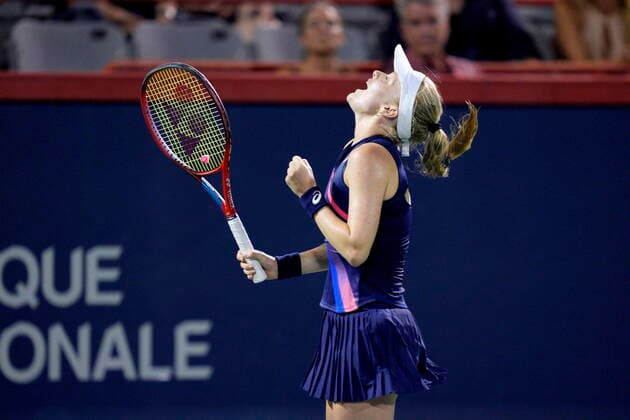 August 9, 2021, Montreal, PQ, Canada: Harriet Dart, of the United Kingdom, celebrates her victory over Leylah Fernandez, of Canada, during National Bank Open women s tennis action in Montreal, Monday, Aug. 9, 2021. Canada News - August 9, 2021  - ZUMAc35_ 20210809_zaf_c35_172 Copyright: xPaulxChiassonx