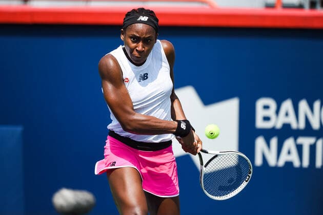 August 10, 2021: Cori Gauff (USA) returns the ball during the WTA, Tennis Damen National Bank Open first round match at IGA Stadium in Montreal, Quebec. CSM Montreal Canada - ZUMAc04_ 20210810_zaf_c04_018 Copyright: xDavidxKirouacx