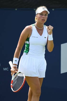 MONTREAL, QC - AUGUST 10: Jessica Pegula (USA) =shows pride after scoring a point during the first round WTA, Tennis Damen National Bank Open match on August 10, 2021 at IGA Stadium in Montreal, QC (Photo by David Kirouac Icon Sportswire) TENNIS: AUG 10 National Bank Open Icon210810028