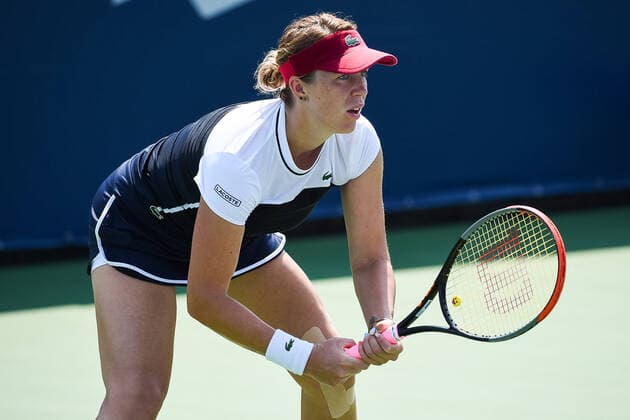 MONTREAL, QC - AUGUST 10: Anastasia Pavlyuchenkova (RUS) waits for service during the first round WTA, Tennis Damen National Bank Open match on August 10, 2021 at IGA Stadium in Montreal, QC (Photo by David Kirouac Icon Sportswire) TENNIS: AUG 10 National Bank Open Icon210810059