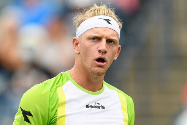TORONTO, ON - AUGUST 10: Alejandro Davidovich Fokina (ESP) reacts during his National Bank Open tennis tournament first round game on August 10, 2021, at Aviva Centre in Toronto, ON, Canada. (Photo by Julian Avram Icon Sportswire) TENNIS: AUG 10 National Bank Open Icon2108100683