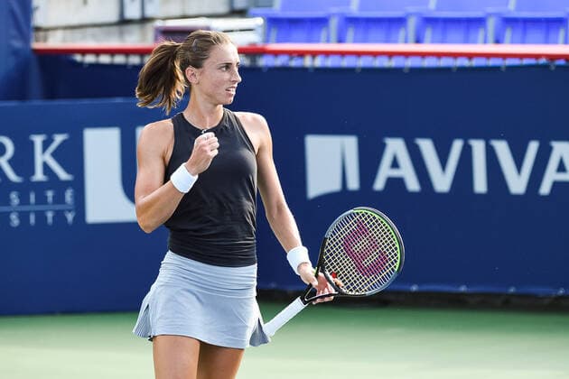 MONTREAL, QC - AUGUST 10: Petra Martic (CRO) shows pride after scoring a point during the first round WTA, Tennis Damen National Bank Open match on August 10, 2021 at IGA Stadium in Montreal, QC (Photo by David Kirouac Icon Sportswire) TENNIS: AUG 10 National Bank Open Icon210810093