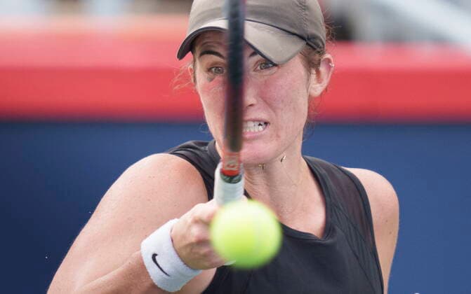 August 11, 2021, Montreal, PQ, Canada: Canada s Rebecca Marino returns to Paula Badosa, of Spain, during second round National Bank Open women s tennis tournament action, in Montreal, Wednesday, Aug. 11, 2021. Rebecca Marino - ZUMAc35_ 20210811_zaf_c35_007 Copyright: xPaulxChiassonx