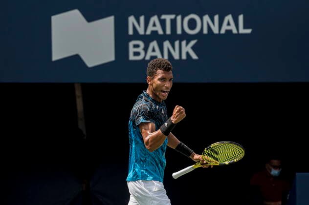 August 11, 2021, Toronto, on, Canada: CanadaÃ¢â‚¬â ¢s Felix Auger-Aliassime reacts during MenÃ¢â‚¬â ¢s National Bank Open tennis action against SerbiaÃ¢â‚¬â ¢s Dusan Lajovic, in Toronto, Wednesday, Aug. 11, 2021. Canada News - August 11, 2021  - ZUMAc35_ 20210811_zaf_c35_034 Copyright: xChristopherxKatsarovx
