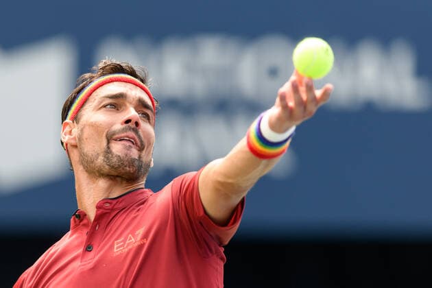 TORONTO, ON - AUGUST 11: Fabio Fognini (ITA) serves the ball during his National Bank Open tennis tournament second round game on August 11, 2021, at Aviva Centre in Toronto, ON, Canada. (Photo by Julian Avram Icon Sportswire) TENNIS: AUG 11 National Bank Open Icon2108110900