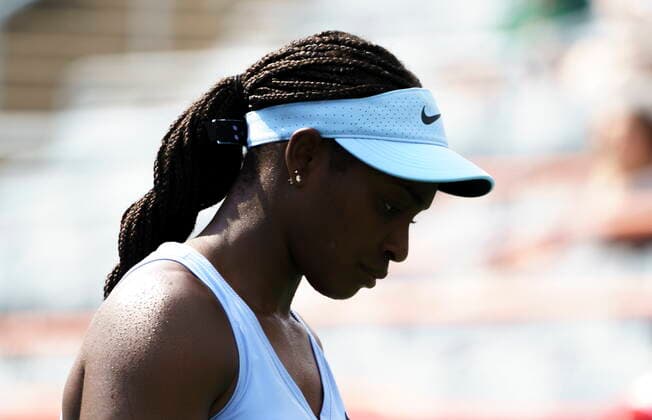 August 11, 2021, Montreal, PQ, Canada: Sloane Stephens, of the Unites States, pauses during second round National Bank Open women s tennis tournament action against Aryna Sabalemka, of Belarus, in Montreal, Wednesday, Aug. 11, 2021. Sloane Stephens - ZUMAc35_ 20210811_zaf_c35_101 Copyright: xPaulxChiassonx