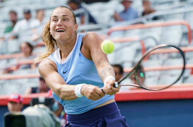 August 11, 2021, Montreal, PQ, Canada: Aryna Sabalemka, of Belarus, returns to Sloane Stephens, of the Unites States, during second round National Bank Open women s tennis tournament action, in Montreal, Wednesday, Aug. 11, 2021. Aryna Sabalemka - ZUMAc35_ 20210811_zaf_c35_102 Copyright: xPaulxChiassonx