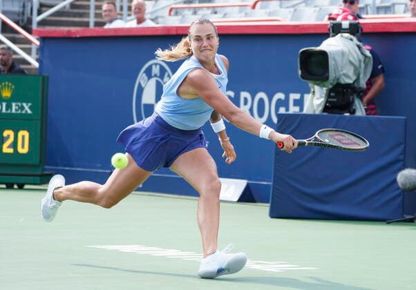 August 11, 2021, Montreal, PQ, Canada: Aryna Sabalemka, of Belarus, returns to Sloane Stephens, of the Unites States, during second round National Bank Open women s tennis tournament action, in Montreal, Wednesday, Aug. 11, 2021. Aryna Sabalemka - ZUMAc35_ 20210811_zaf_c35_104 Copyright: xPaulxChiassonx