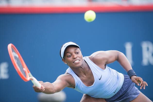 MONTREAL, QC - AUGUST 11: Sloane Stephens from USA competes during the second round WTA, Tennis Damen National Bank Open match on August 11, 2021 at IGA Stadium in Montreal, QC (Photo by Vincent Ethier Icon Sportswire) TENNIS: AUG 11 National Bank Open Icon2108111308