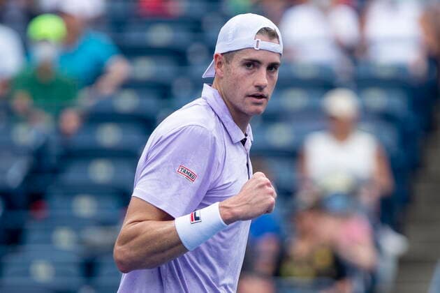 August 12, 2021, Toronto, on, Canada: John Isner of the USA celebrates a point during his win over Russia s Andrey Rublev in MenÃ¢â‚¬â ¢s National Bank Open tennis action in Toronto, Thursday, Aug. 12, 2021 John Isner  - ZUMAc35_ 20210812_zaf_c35_050 Copyright: xChrisxYoungx