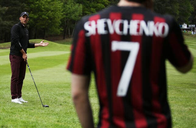 Mandatory Credit: Photo by James Marsh BPI Shutterstock (4781259bu) Andriy Shevchenko talks to someone in the crowd wearing a shirt with his name on. BMW PGA, Golf Herren Championship 2015 Celebrity Pro Am Wentworth Golf Club, Wentworth Drive, Virginia Water, United Kingdom - 20 May 2015 Editorial use only. No merchandising. BMW PGA Championship 2015 Celebrity Pro Am Wentworth Golf Club, Wentworth Drive, Virginia Water, United Kingdom - 20 May 2015 Editorial use only. No merchandising.  Copyright: xJamesxMarsh BPI Shutterstockx 4781259bu