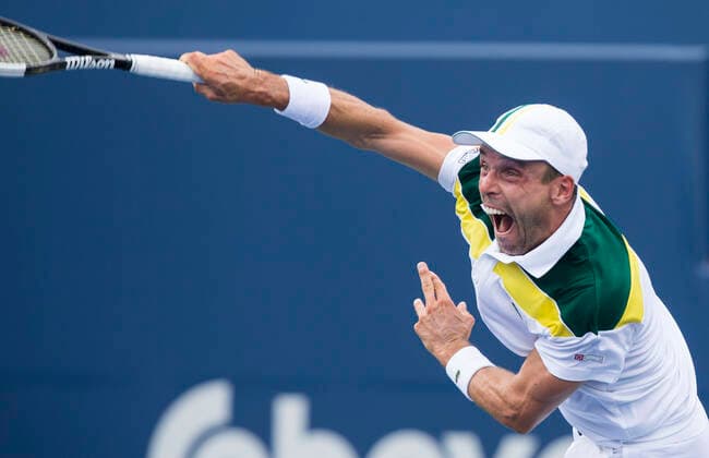 (210813) -- TORONTO, Aug. 13, 2021 -- Roberto Bautista Agut of Spain serves during the third round of men s singles match against Diego Schwartzman of Argentina at the 2021 National Bank Open in Toronto, Canada, on Aug. 12, 2021. (Photo by Xinhua) (SP)CANADA-TORONTO-TENNIS-NATIONAL BANK OPEN-MEN S SINGLE ZouxZheng 