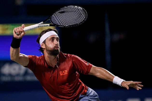 August 12, 2021, Toronto, on, Canada: Nikoloz Basilashvili, of Georgia, returns a ball to Hubert Hurkacz, of Poland, during their match at National Bank Open men s tennis action, in Toronto, Thursday, Aug. 12, 2021. Canada News - August 12, 2021 - ZUMAc35_ 20210812_zaf_c35_253 Copyright: xColexBurstonx