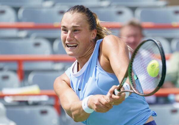 August 13, 2021, Montreal, PQ, Canada: Aryna Sabalenka of Belarus returns to her compatriot Victoria Azarenka during quarter-final play at the National Bank Open tennis tournament Friday, August 13, 2021 in Montreal. Aryna Sabalenka  - ZUMAc35_ 20210813_zaf_c35_037 Copyright: xPaulxChiassonx