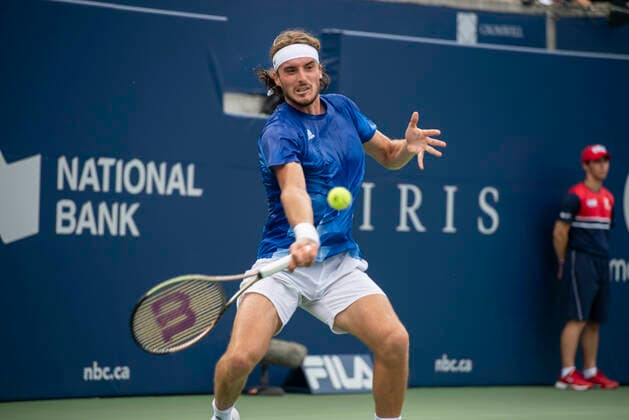 August 13, 2021, Toronto, Ontario, Canada: Stefanos Tsitsipas pictured in his Quarter-final match of the National Bank Open against Casper Ruud. Toronto Canada - ZUMAc232 20210813_zip_c232_013 Copyright: xGilesxCampbellx