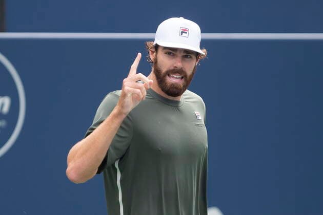 August 13, 2021, Toronto, on, Canada: Reilly Opelka, of the United States, celebrates his 6-3, 7-6 win over Spain s Roberto Bautista Agut after National Bank Open men s tennis action in Toronto, Friday, Aug. 13, 2021. Reilly Opelka - ZUMAc35_ 20210813_zaf_c35_049 Copyright: xChrisxYoungx